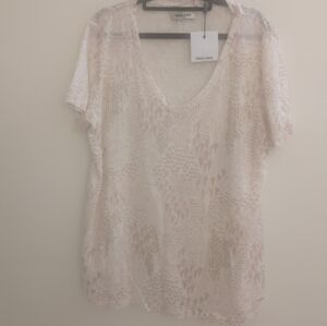 MAX&MOI Paris Linen Knit V-Neck Tee | Powder Pink | NWT | Size 44